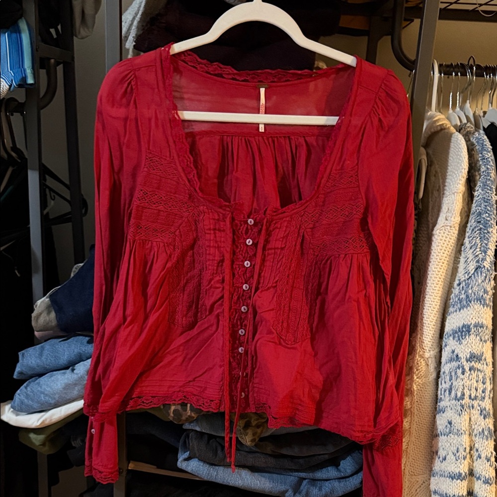 Long sleeve forever more Red Blouse free people